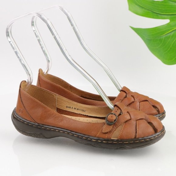 Born Shoes Born Womens Flat Loafers Size 9 Cognac Brown Leather